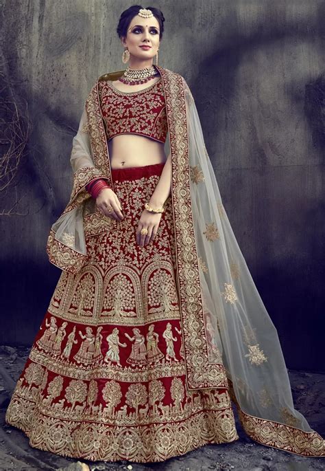 Buy Deep Red Velvet Wedding Lehenga In Uk Usa And Canada