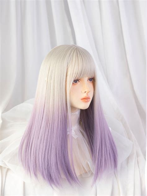 Ombre Long Straight Synthetic Wig With Bangs Hair Inspiration Wigs