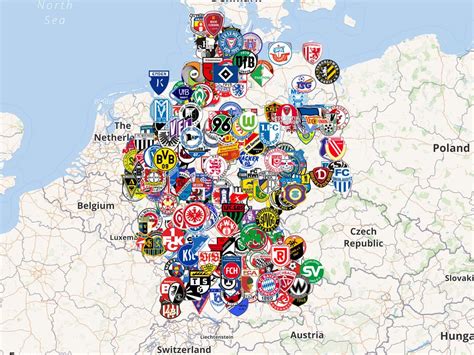 Map Of Clubs In The Top 5 Tiers Of German Football Rbundesliga