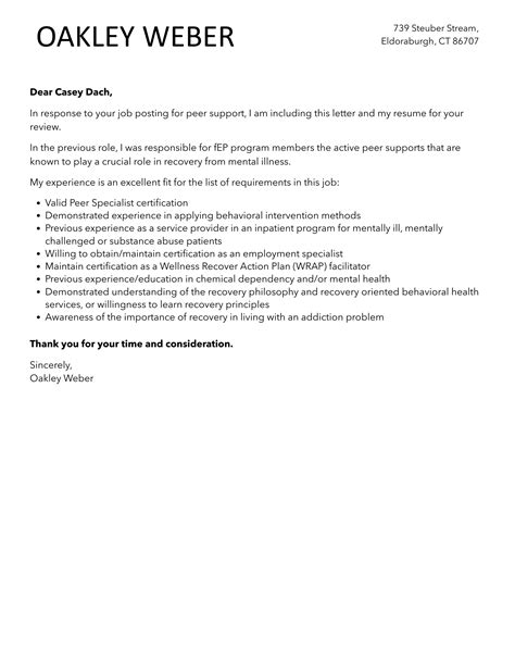 Peer Support Cover Letter Velvet Jobs