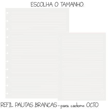 Refil Pautas Brancas Octo Para Caderno De Disco Papelaria Flor