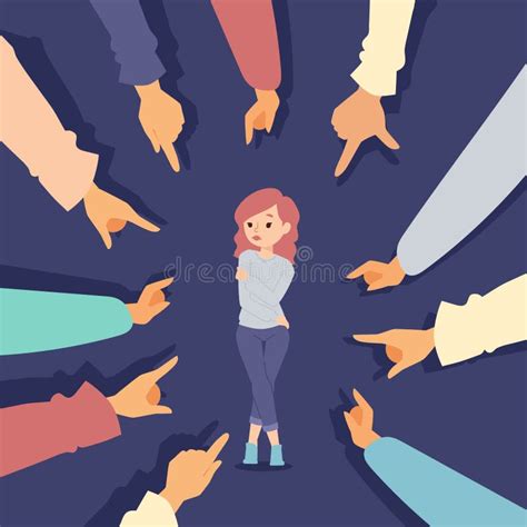 Woman Surrounded By Pointing Hands Victim Blaming Vector Illustration