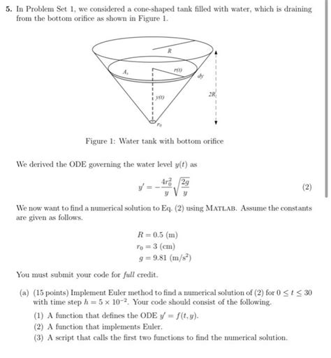 Solved 5 In Problem Set 1 We Considered A Cone Shaped Tank Chegg