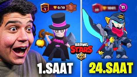 YENİ HESAPTA 24 SAAT BOYUNCA MORTİS OYNADIM Brawl Stars YouTube