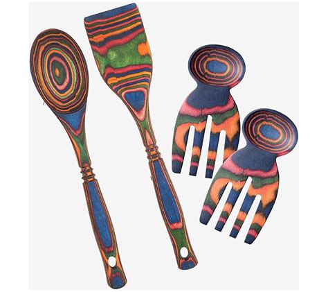 Island Bamboo Pakkawood Utensil Set With Salad Hands One Color