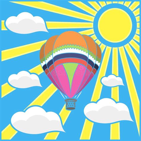 Vector Colored Hot Air Balloon Icon On Sun Sky Background Stock Vector Illustration Of