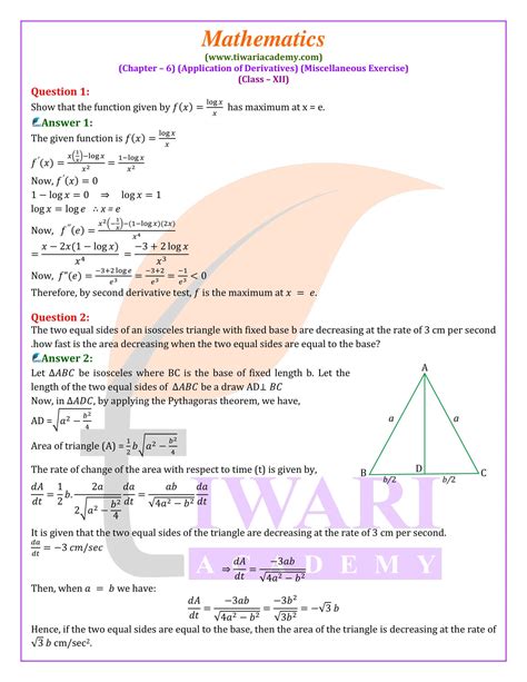 Ncert Solutions For Class 12 Maths Chapter 6 Miscellaneous Exercise