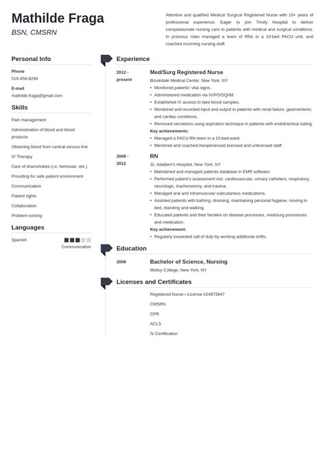 Medical Surgical Nurse Resume Sample [Job Description Tips]