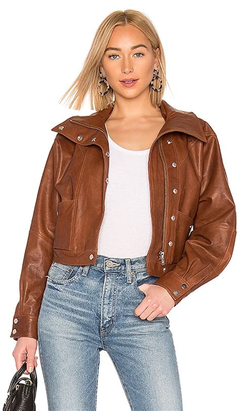 Lpa Oversized Leather Jacket In Brown Revolve