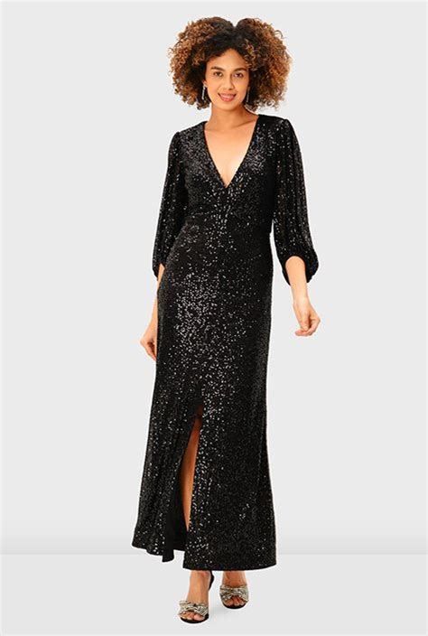 Shop Cocoon Sleeve Sequin Mesh Maxi Dress Eshakti