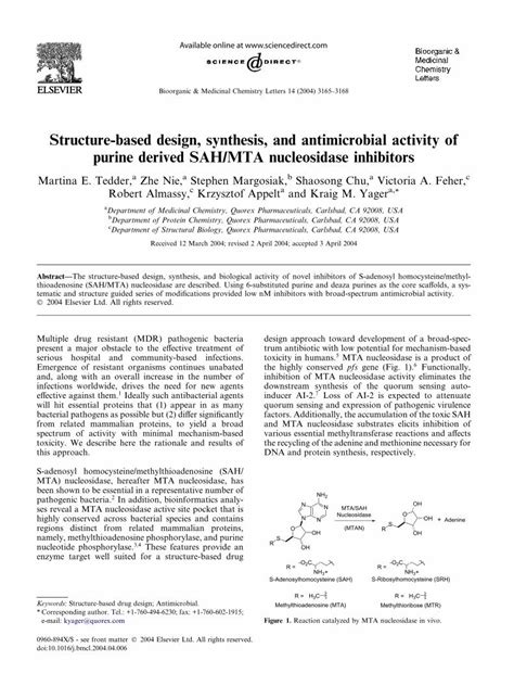 Pdf Structure Based Design Synthesis And Antimicrobial Activity Of