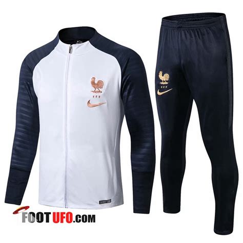 Nouveau Ensemble Survetement Foot Veste France Blanc Bleu Fonce 2019