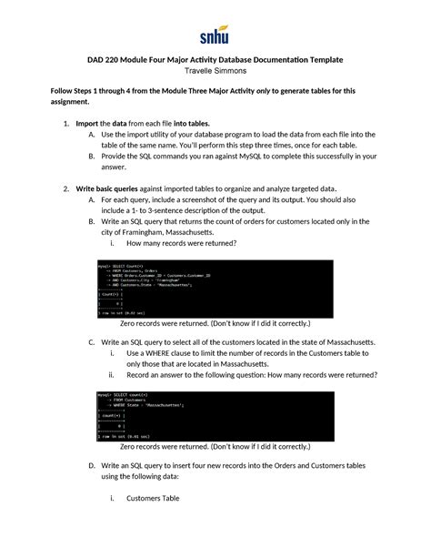 DAD 220 Module Four Major Activity Database Documentation Template