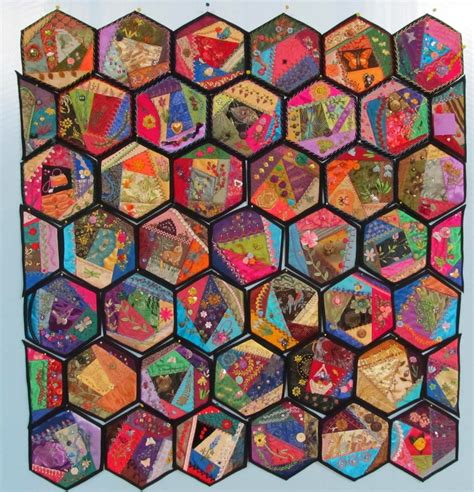 Hexagon Crazy Quilt In Progress Crazy Quilts Crazy Quilt Blocks Hexie Quilts Tutorial