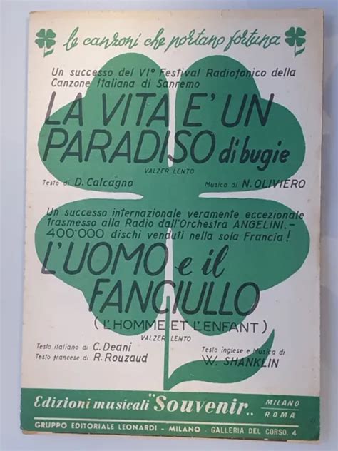 Spartito Musicale D Epoca La Vita Un Paradiso Di Bugie L Uomo E Il