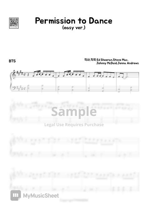 Bts 방탄소년단 Permission To Dance Easy Version Sheets By Minibini