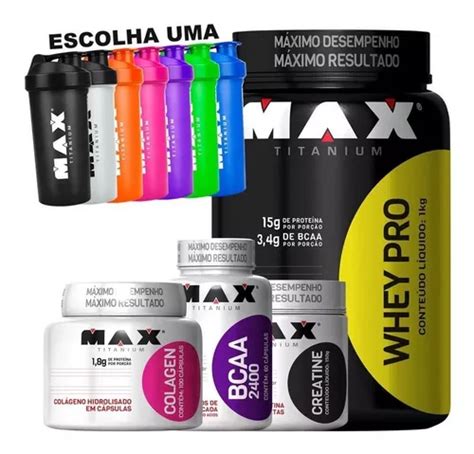 Combo Feminino Whey Bcaa Creatina Colageno Max Titanium Frete Grátis