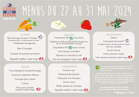 Les Menus Les Go Ters Caisse Des Ecoles Paris E