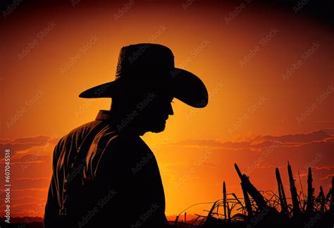 Silhouette of a farmer in a field at sunset. AI Generated Stock ...