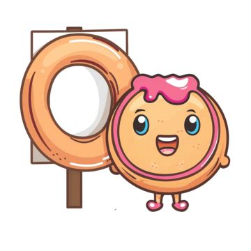 Cute Donut Mascot Standing Next To A Billboard Adorable Baked Bakery