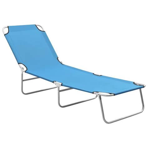 Confortable Chaise Longue Pliable Acier Et Tissu Bleu Turquoise