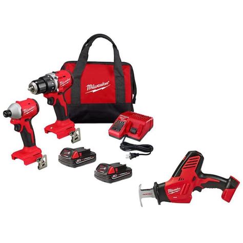 Milwaukee M18 18 Volt Lithium Ion Brushless Cordless Compact Drill Impact Combo Kit With M18