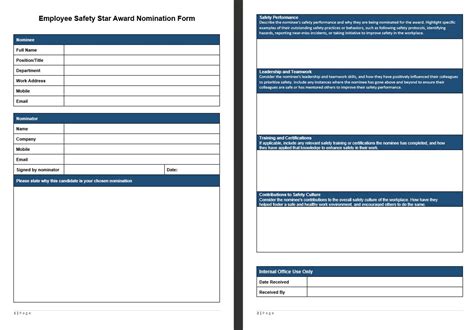 Printable Safety Award Nomination Form Employee Recognition Template