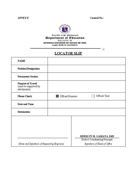 locator slip annex  control