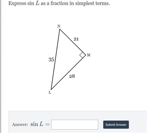 Express Sin L As A Fraction In Simplest Terms Brainly