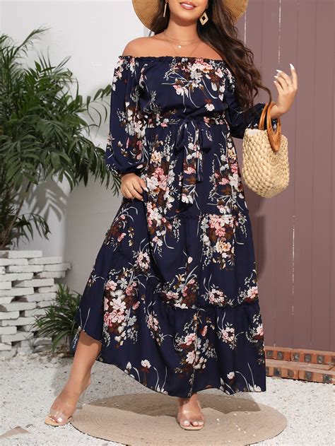 SHEIN Mulvari Vestido con cinturón con estampado floral de hombros