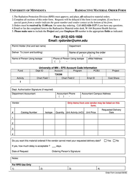 Fillable Online Dehs Umn Radioactive Material Order Form University