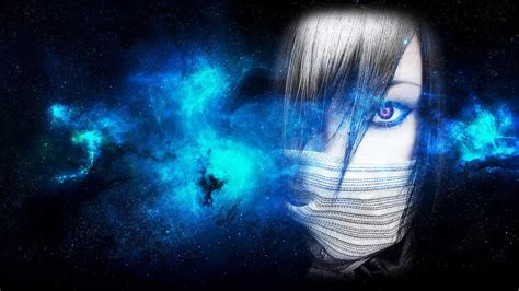 Wallpaper Women Mask Blue Nebula Universe Light Darkness Screenshot Computer Wallpaper