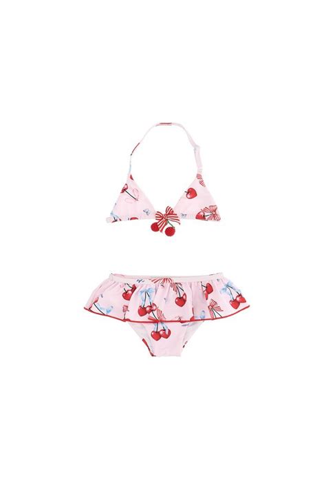 Buy Monnalisa Stretch Bikini With Cherry Print And Ruffles Natural At