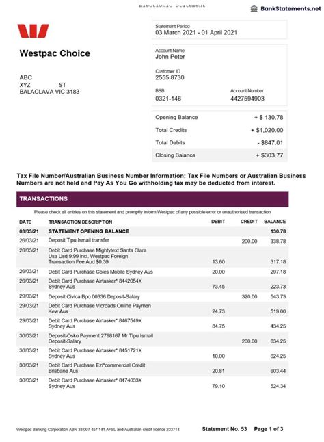 Bendigo Bank Statement Template Free Bankstatements Net