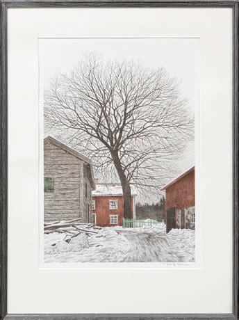 Reinhold Ljunggren Farm In Winter Screed Lithograph In Colours