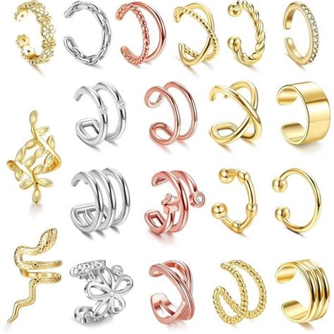 20 Pcs Manchettes D Oreille Réglables Non Piercing Faux Cartilage