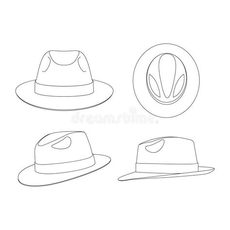 Schablone Fedora Hut Vektor Illustration Flach Skizze Entwurf Umriss