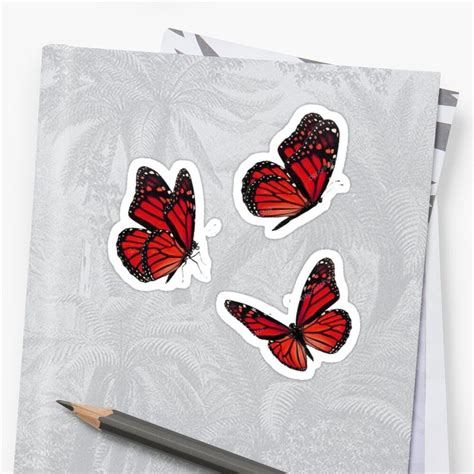 Red Butterflies Sticker Package Sticker By Pinkmonster2020 Red Butterfly Vinyl Sticker Stickers