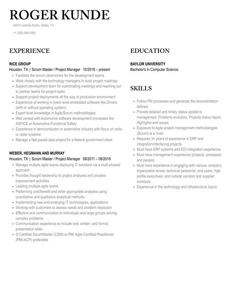 Scrum Master Project Manager Resume Samples Velvet Jobs