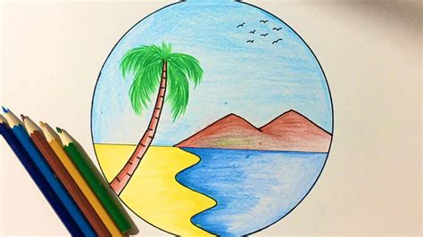 Vẽ Tranh Phong Cảnh Biển Bằng Bút Chì Màu | How to draw easy scenery ...