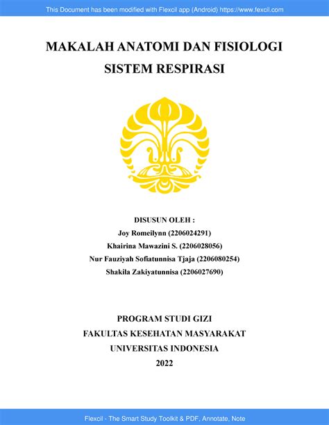 Anfis Kelompok 1 Sistem Respirasi MAKALAH ANATOMI DAN FISIOLOGI