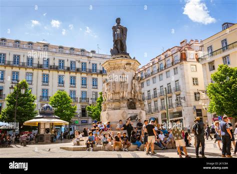 Lisbon Praca Luis De Camoes View In Summer Of The Camoes Square Sited