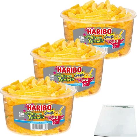 Haribo Gelbe Riesen Pommes Sauer 3er Pack 3x150Stk Box Usy Block