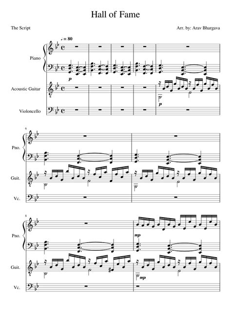 Hall of Fame Sheet music for Piano, Cello, Guitar (Mixed Trio ...