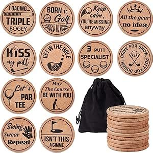 Namalu 12 Pieces Funny Golf Ball Markers Wooden Engraved Golf Markers