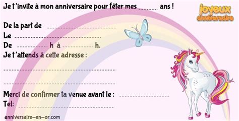 Carte Invitation Anniversaire Fille Licorne Gratuite à Imprimer