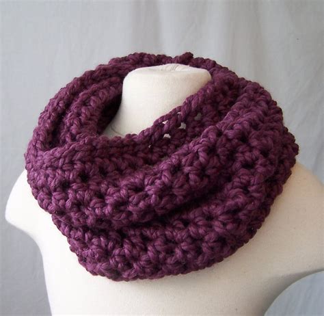 Purple Crochet Cowl Neck Warmer Handmade Scarf Hand Crocheted Etsy