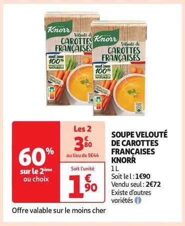 Promo Soupe Velouté De Carottes Françaises Knorr chez Auchan