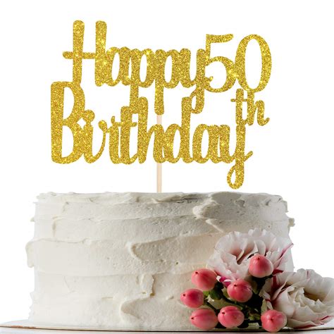 Buy Happy 50th Birthday Cake Topper Gold Glitter 50th Anniversary