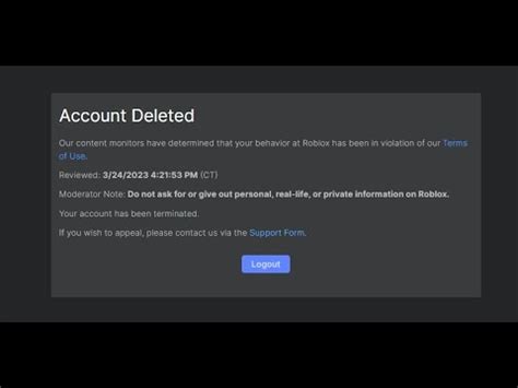 My Roblox Account Was Terminated YouTube